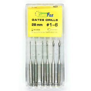Стоматорг - Gates Drills, 28 мм в наборе: размер 1-6,  сталь, 6 шт. Eurofile																																												