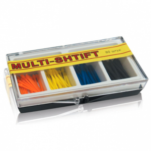 Стоматорг - Штифты беззольные MULTI-SHTIFT комплект по 20 шт, 4 размера (оранжевые, желтые, синие,черные,) 2 развёртки, 80 шт уп.